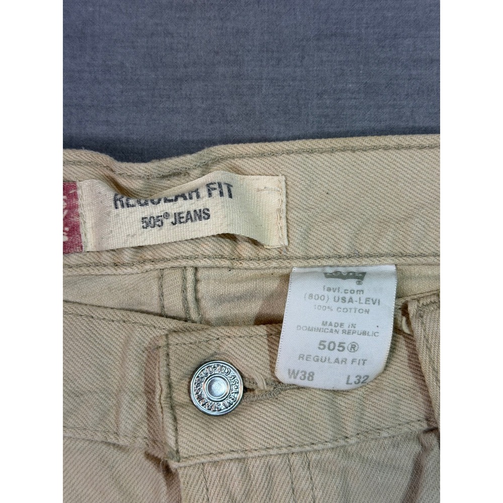 Levi's 505 Regular Fit Jeans Mens 38x32 Tan Good Straight Leg Denim - Picture 6 of 10